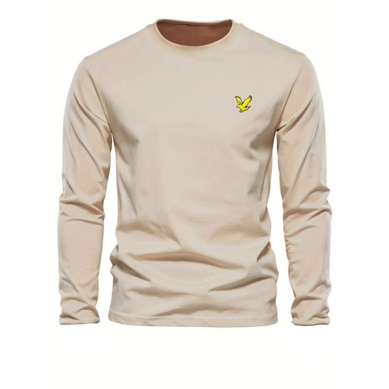 Мужская футболка с длинным рукавом, свободного кроя, из 100% чистого хлопка, удобная, повседневная, спортивная, с принтом в виде орла, с круглым вырезом.