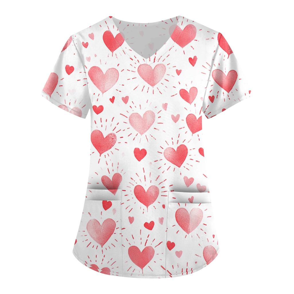 Женский модный повседневный топ с V-образным вырезом на День святого Валентина с принтом