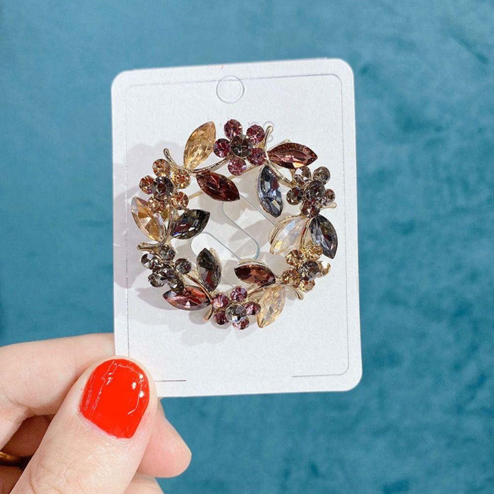 Брошь-венок из цинкового сплава с оливковой ветвью Женская брошь Милый зажим с оливковой ветвью и стразами Подарки