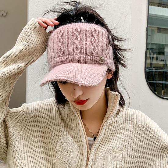 Yousheng Женская бейсболка с удлиненным козырьком, пустая сверху, однотонная вязаная шапка, утолщенная плюшевая шапка из искусственного кроличьего меха