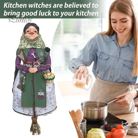 Handmade Resin Kitchen Witch Luck Charm Witch Figurine Hanging Decoration Cartoon Cooking Witch Statue Gift for Mom Home Kitchen Decor
