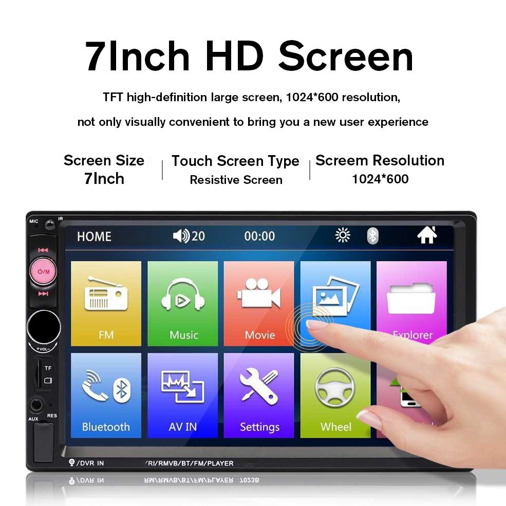 2 Din 7 Inch HD Car MP5 Radio Video Player Support Android Auto Mirror Link Bluetooth Autoradio FM AUX USB DVR Touch Screen