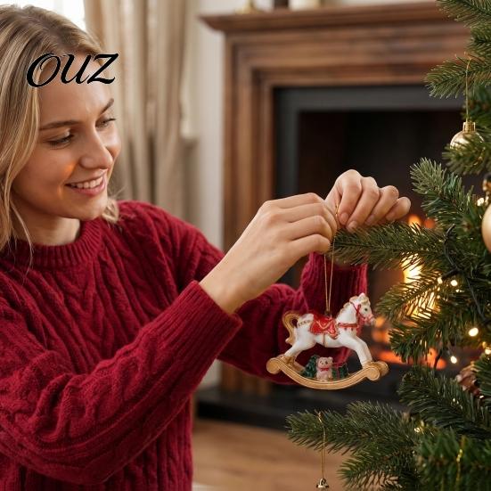 Seasonal Tree Trims Rocking Horse Christmas Ornament, Resin Hanging Decoration with Gift for Kids Friends Bear Box Holiday Window Wall Decor