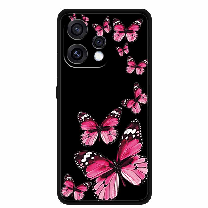Чехол для Oppo Reno15 5G Цветочный Черный Силиконовый Мягкий Защитный Задний Чехол для Oppo Reno 15C 2025 Чехол для Телефона Coque Мультяшные Ракушки