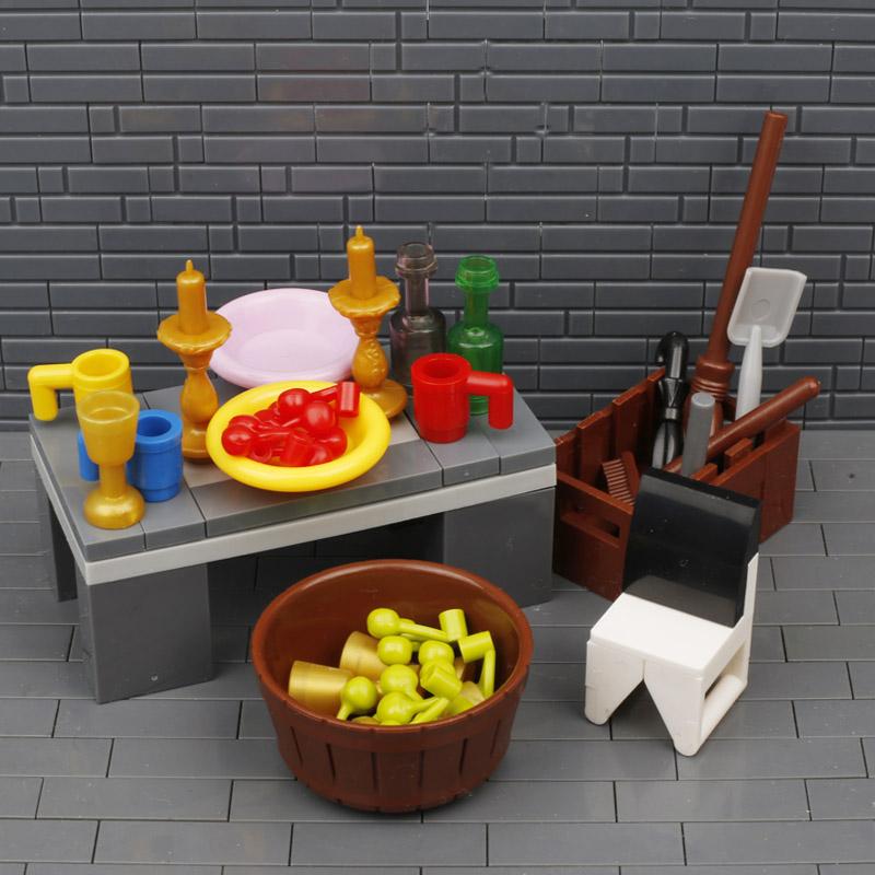 City Building Blocks Accessories Cup Plate Backpack Basket Barrel Candlestick Hammer Wrench Key Guitar Creative Brick Toy Gift