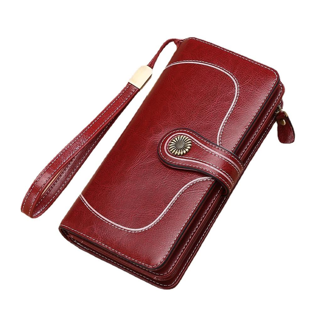 Genuine Leather Wallet for Womens  Large Capacity  Made From Oil Wax Cowhide  Nice and Elegant