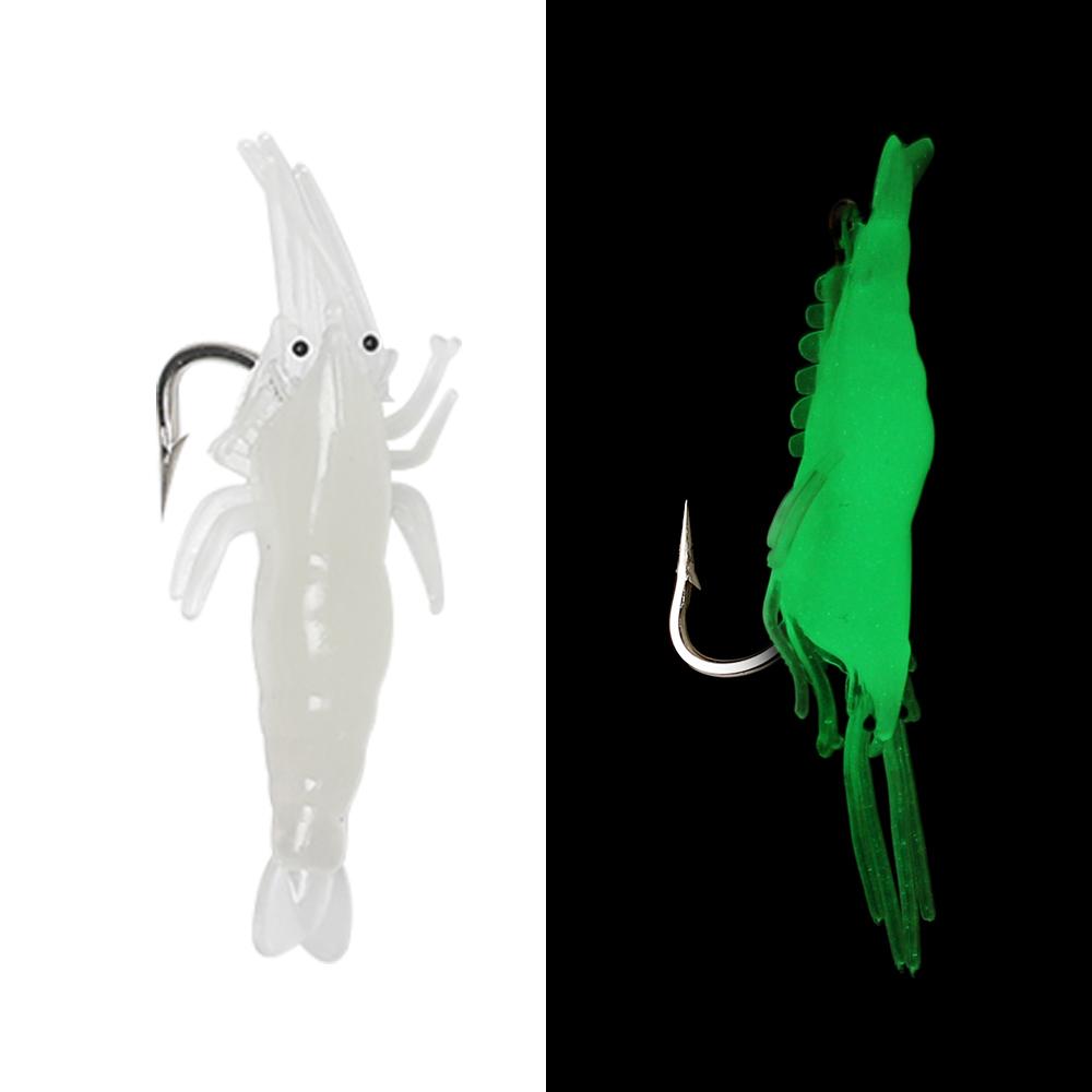 10Pcs Luminous Soft Biomimetic Hook Worm Silicone Prawn Lure Sea Fishing Shrimp Fake Bait