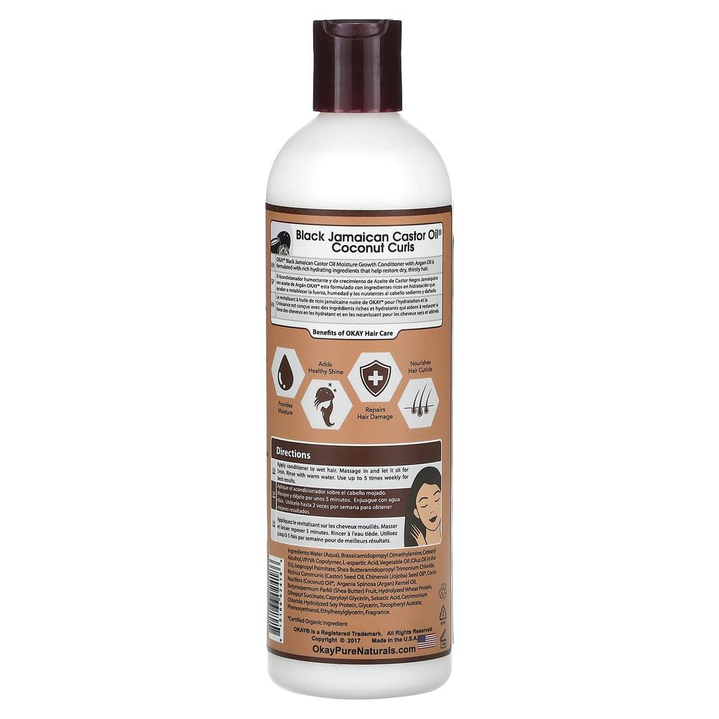 Okay Pure Naturals Черное ямайское касторовое масло, Кокосовые локоны, Кондиционер, 12 жидких унций (355 мл)