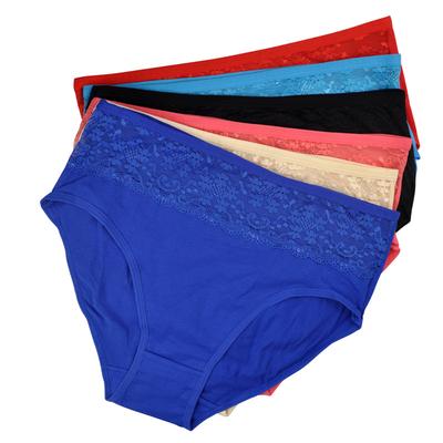 Женские хлопковые трусики больших размеров, кружевная резинка. 6 шт. в комплекте, 6 цветов
