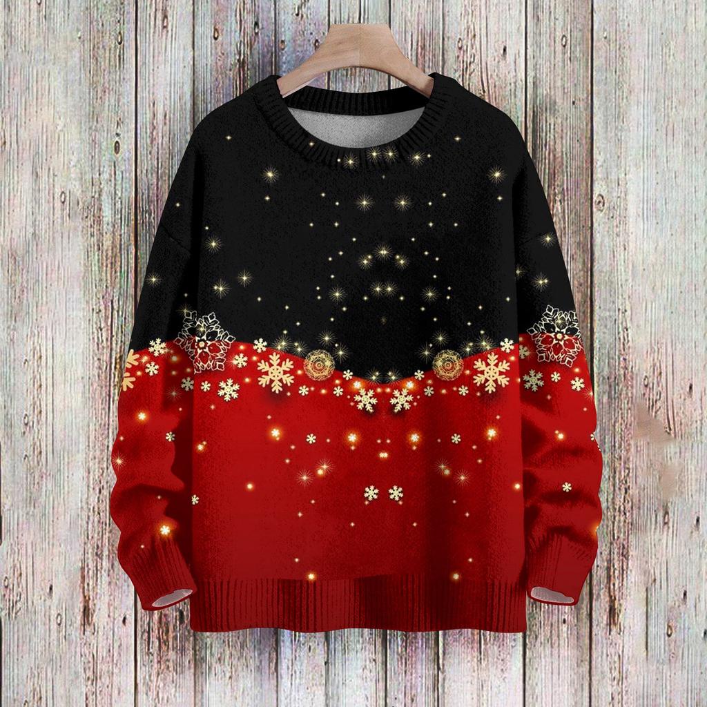 Рождественские толстовки для женщин Вязаный свитер Милая рубашка Осенний свитер с круглым вырезом Топы