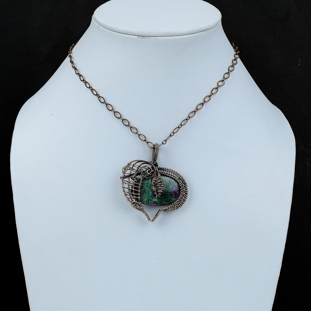 Подвеска из рубина и фуксита, обмотанная медной проволокой, подвеска ручной работы, украшение из медной проволоки, подвеска из драгоценного камня, подарок для жены, совершенно новое украшение