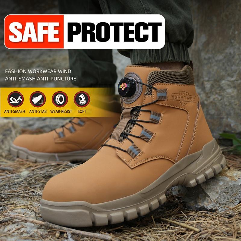 Steel Toe Work Safety Shoes - Puncture-Proof, Anti-Smash, Non-Slip, Shock-Absorbing, with Convenient Rotating Buckle, High-Top Protective Design