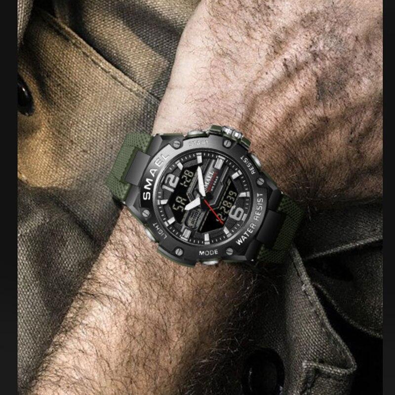 SMAEL Модные мужские часы, спортивные часы, 50 м, водонепроницаемые наручные часы, светодиодные цифровые часы с автоматической датой, секундомер, будильники 8033, мужские повседневные часы