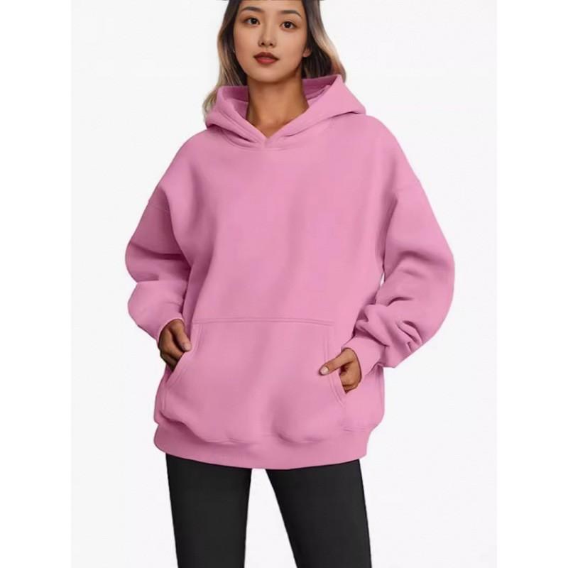 Womens Casual Hooded Sweatshirt Loose Fit Long Sleeve Streetwear Top With Front Pocket