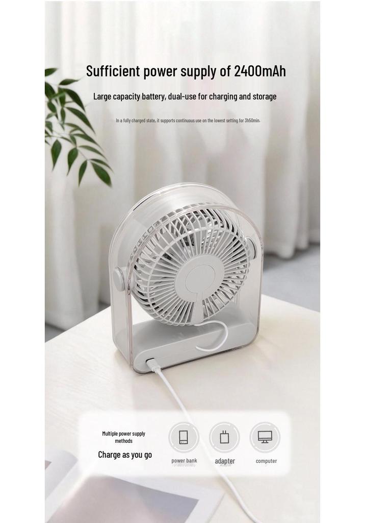 2026 USB Rechargeable Desktop Fan with Detachable Brushless Motor, Silent Operation, Digital Display, and Enhanced Airflow