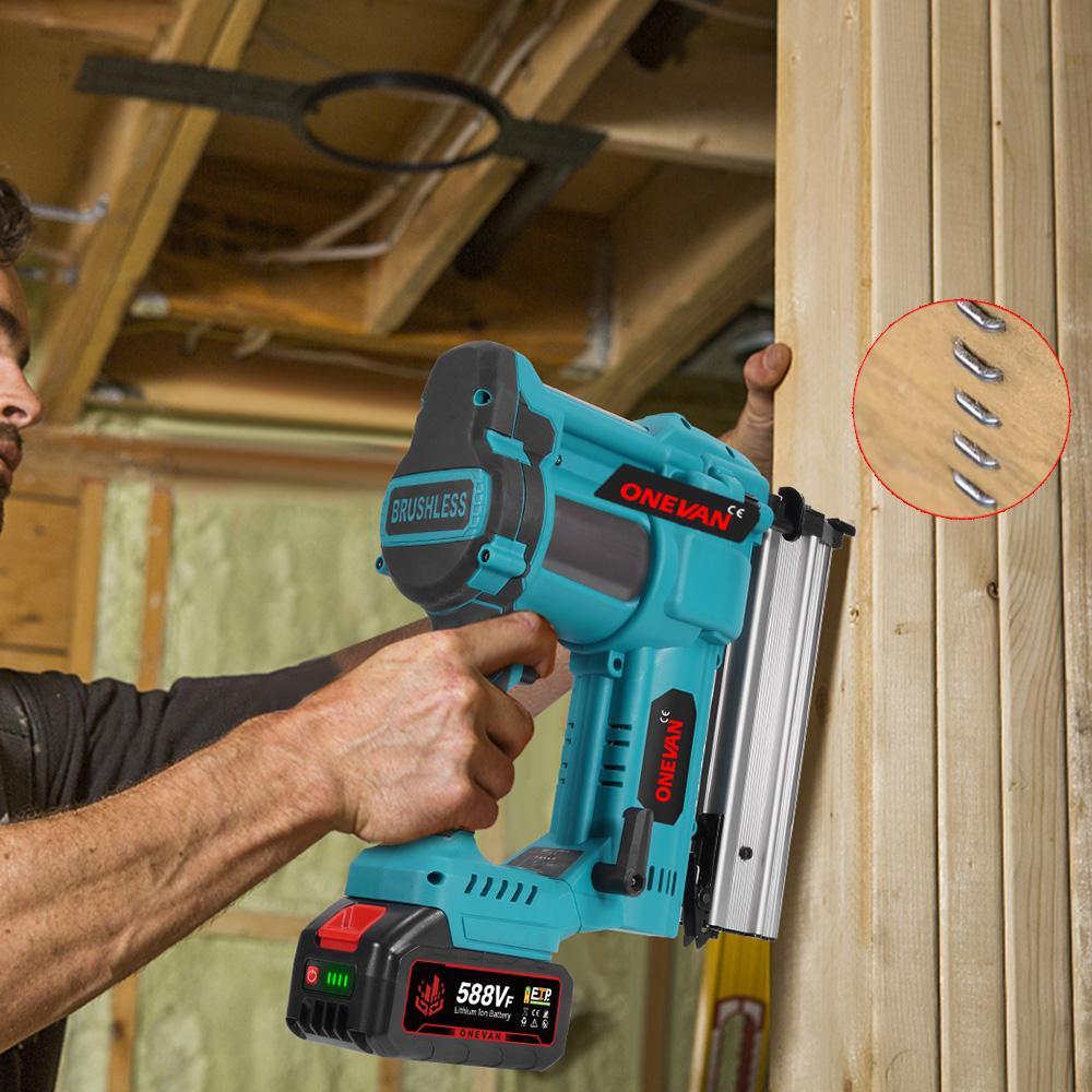 ONEVAN Бесщеточный электрический 2 в 1 гвоздезабивной пистолет/степлер F15-50 K410-438 беспроводной гвоздезабивной пистолет с 4 режимами работы для аккумулятора 21 В 18 В