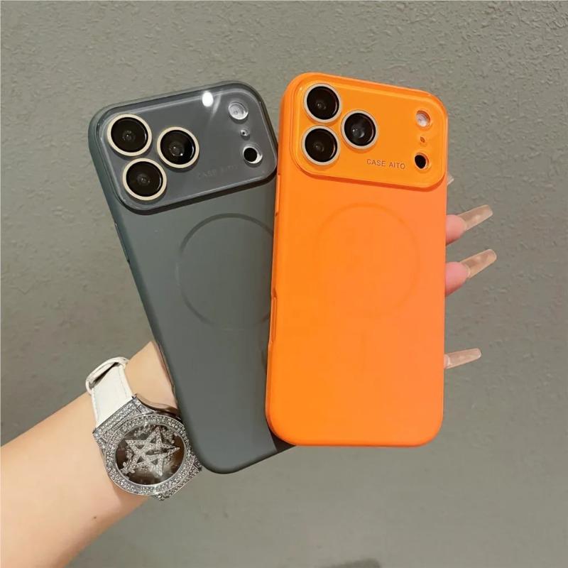 Чехол с большим окном из жидкого силикона с магнитами для iPhone 17 Air 16 15 14 13 Pro Max Для беспроводной зарядки Magsafe Матовый защитный чехол