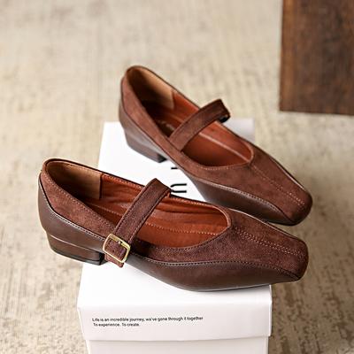 Женские туфли Marie Janes с квадратным носком и замшей, модные туфли на низком каблуке, женская обувь на осень 2025 года, новые элегантные туфли-лодочки для вечеринок Zapatos Mujer