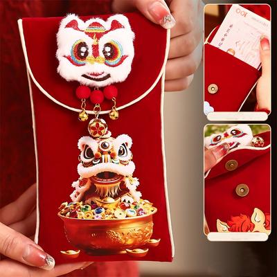 Бархатные красные конверты в китайском стиле 2026 год Лошади мультяшные новогодние конверты для денег наилучшие пожелания традиционный карман для денег