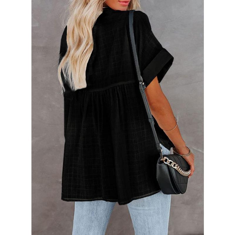 YYFS Women's Fashion Casual Summer Spring Solid Color Print Short Sleeve V-Neck Blouses & Shirts