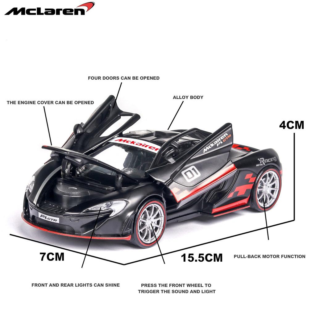 Масштаб 1/32 McLaren P1 GTR, литая под давлением модель автомобиля, игрушечный автомобиль с откатным механизмом, звуком и светом для детей, коллекция подарков для мальчиков и девочек