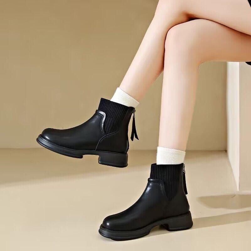 Женские осенне-зимние новые британские сапоги Bare Boots с застежкой-молнией сзади, короткие сапоги, тонкие сапоги из натуральной мягкой кожи