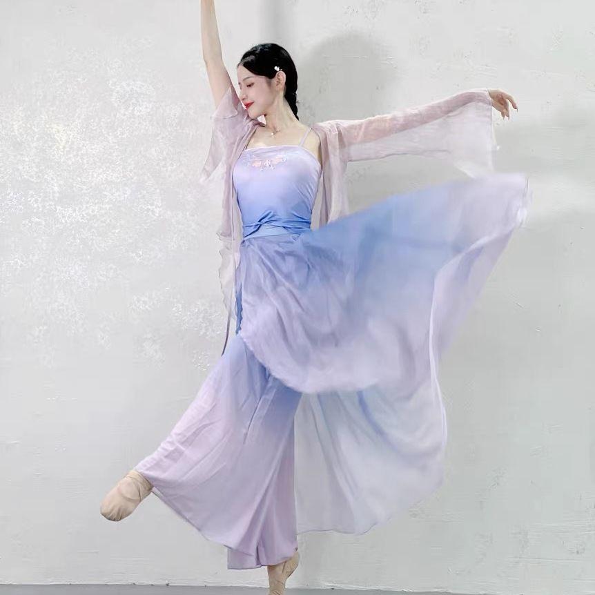 Классическая танцевальная одежда Фиолетовые широкие брюки Китайский современный танец Одежда для выступлений