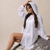 Solid Color Button Down Tunic Dress Long Sleeve Blouse Tops Beach Bikini Cover-up  Vacation Outfit