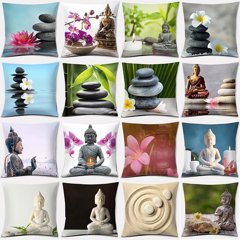 Buddha Zen Stone Flower Series Pillow Gift Home Office Decoration Bedroom Sofa Car Cushion Cover 45x45cm40x40cm