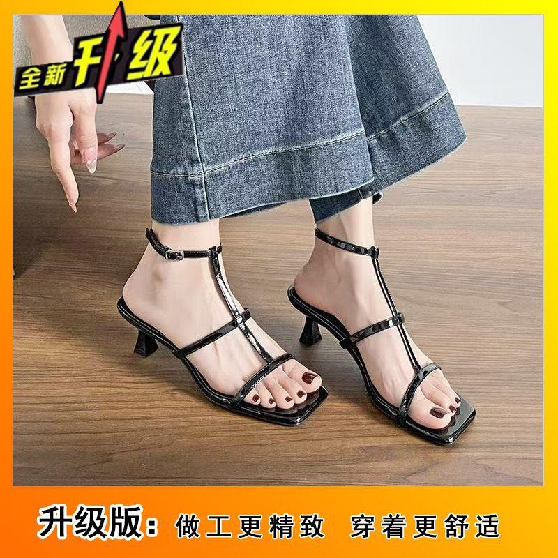 French Elegant Light Luxury High Heels Women's 2025 Summer New Versatile Square Head Word with Stiletto Open-toed Sandals Women