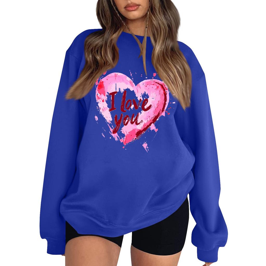 Women's Casual Fashion Valentine's Day Print Long Sleeve O-Neck Sweatshirts Pullover Top