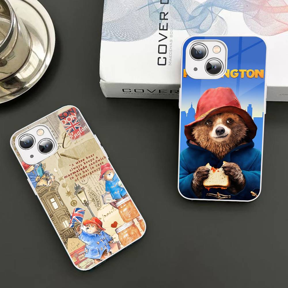 Cute P-Paddingtons Bear For IPhone 14 13 12 Mini 11 Pro XS Max X XR 14 Plus Tempered Glass Cover