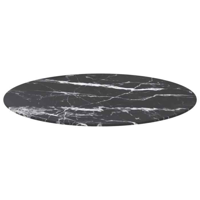 VidaXL Table Top Black Ø80x1cm Tempered Glass with Marble Design