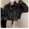 Осень Зима Уличный Стиль Свободный Повседневный Водолазка Куртка на Молнии из ПУ Кожи Женская Y2K Хипстер Кардиган Пальто