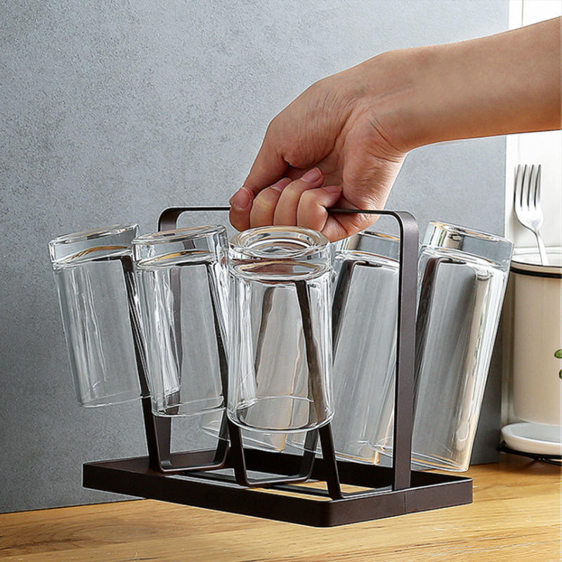 Drying Shelf Home Storage Mug Hooks Metal Cup Drying Rack with 6 Hooks Non-Slip Silicone for Mugs, Glasses, and Bottles