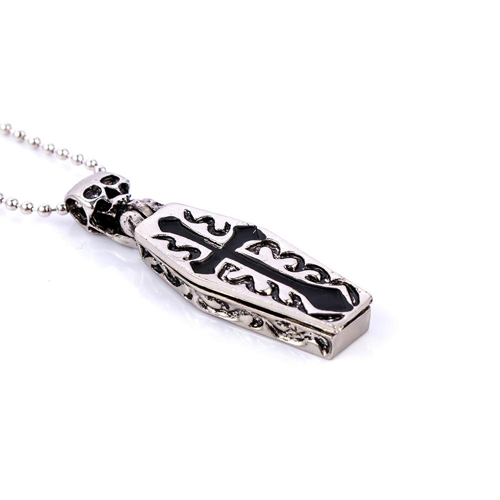 Vintage Men Human Skeleton Steampunk Coffin Chain Pendant Necklace Cross