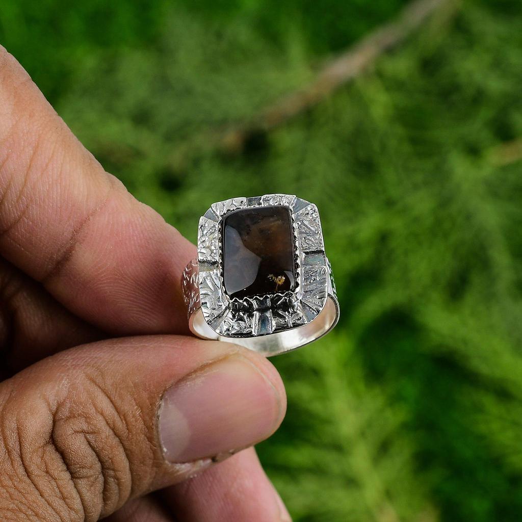 Распродажа ко Дню женщин Кольцо-солитер из стерлингового серебра 925 пробы с камнем Медовый Дендритовый Опал