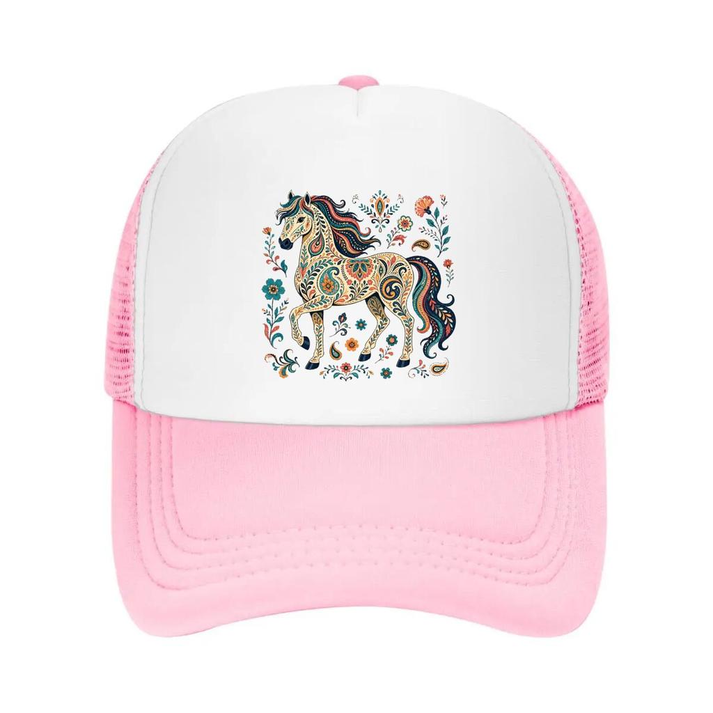 Bohemian Folk Art Horse Flourish Mesh Baseball Cap Casual Hat Outdoor For Womens Unisex FeUnisex