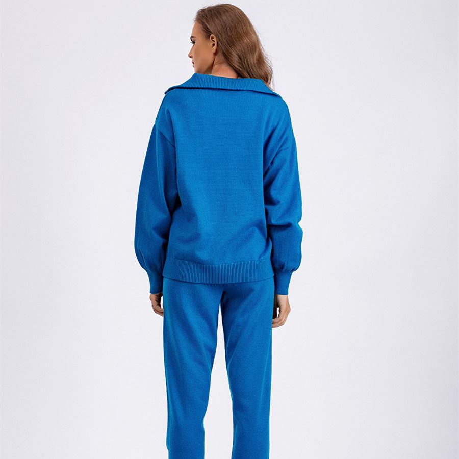 Свитер с воротником-поло, костюмы для женщин, осенне-зимний свободный вязаный комплект из двух предметов