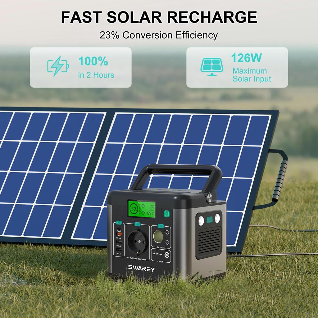 Power Station Power Generator 300W(Peak 600W) SWAREY S160 222Wh Solar Generator Power Bank Charger With 2x 100W Solar Panel