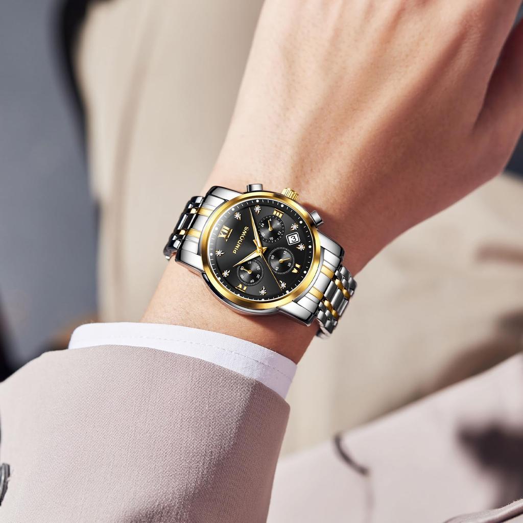 PINDOWS роскошные кварцевые аналоговые часы с большим циферблатом и датой водонепроницаемые модные деловые часы из нержавеющей стали классические часы с люминесцентным календарем для мужчин