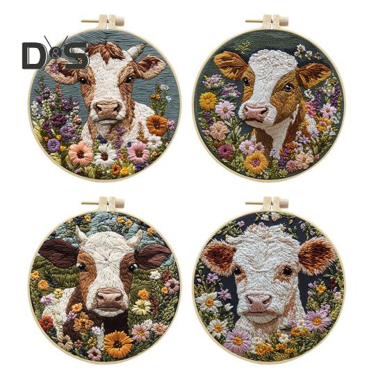 Набор для вышивки иглой Punch Needle Cartoon Highland Cow DIY Вышивка Набор с пяльцами Punch Needle Starter Craft Kit для взрослых и детей