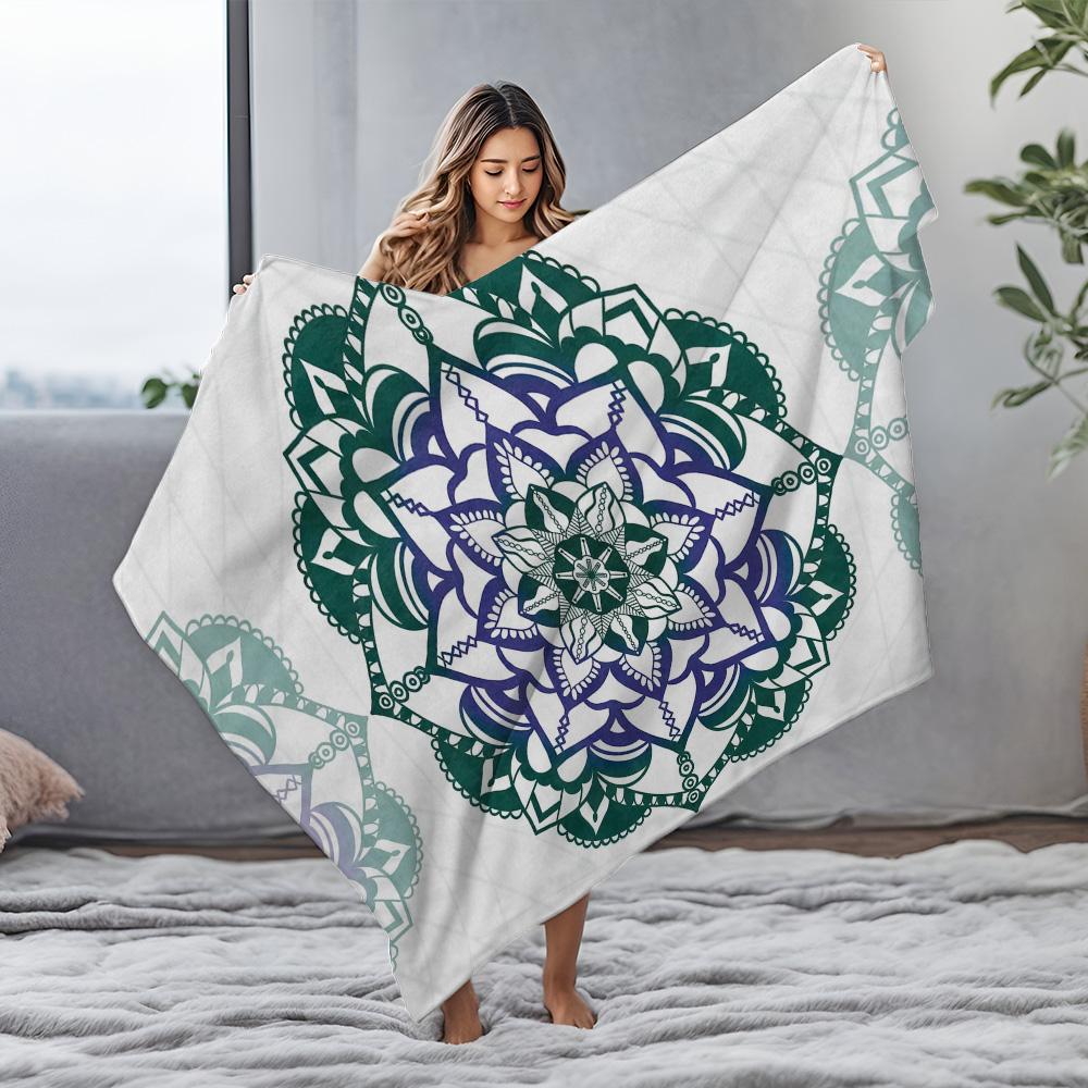 Boho Floral Mandala Blanket Aesthetic Throw Blanket Soft Fleece Throw Decorative Throw Blanket for Sofa Bed Couch Living Room Be