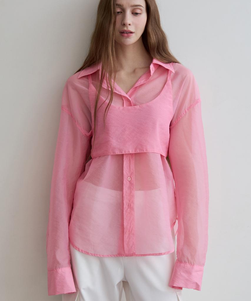 ODER See-Through Nylon Shirt-Pink