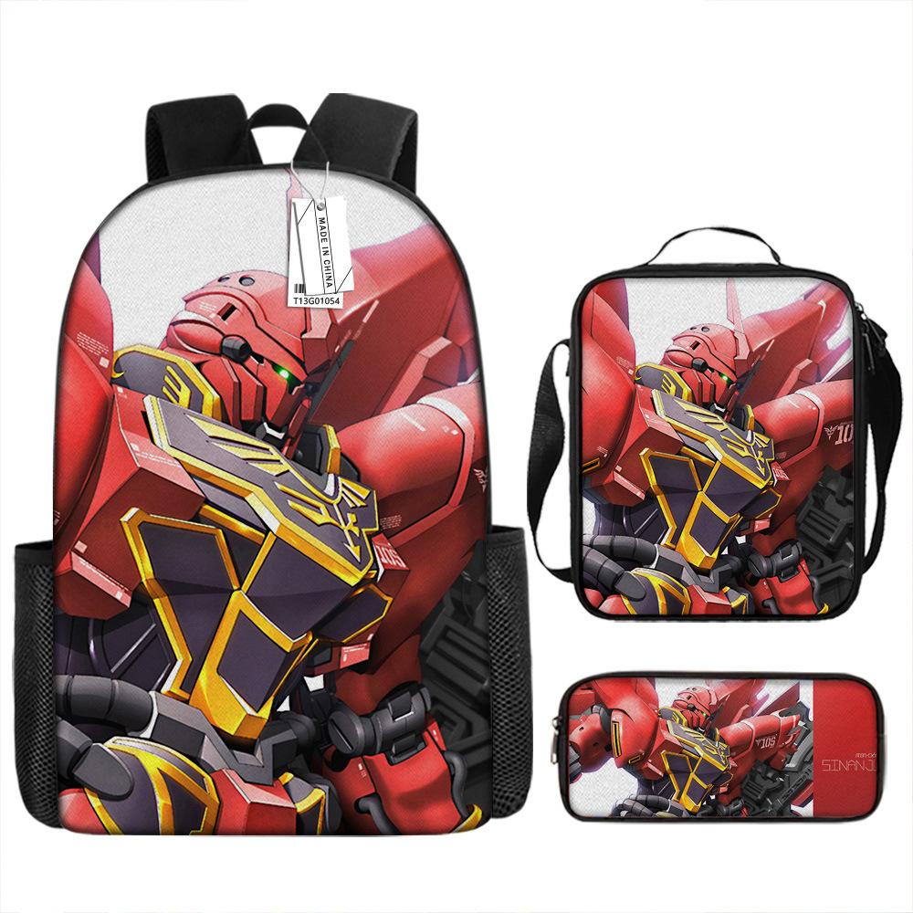 Школьный рюкзак Gundam Mecha для мальчиков и учеников начальной школы, сверхлегкий рюкзак с защитой от ударов, детский рюкзак в стиле анимации, набор из трех предметов.