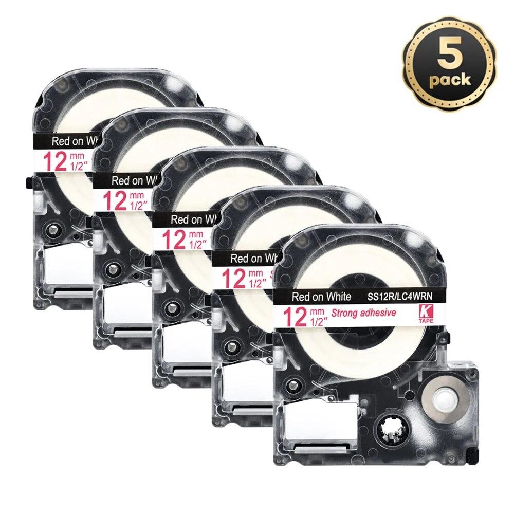 5 упаковок, 12 мм, черный на белом, совместимые этикетки Epson LC-4WBN/SS12KW SC12RW SC12YW ST12KW для принтера Epson LW300 LW400 500 600