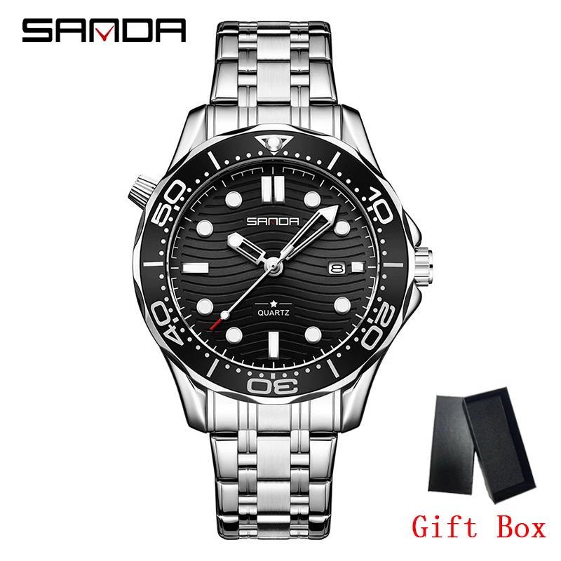 SANDA New Luxury Business Men's Quartz Watch Waterproof Luminous Calendar Fashion Casual Men's Watch Male Cloc