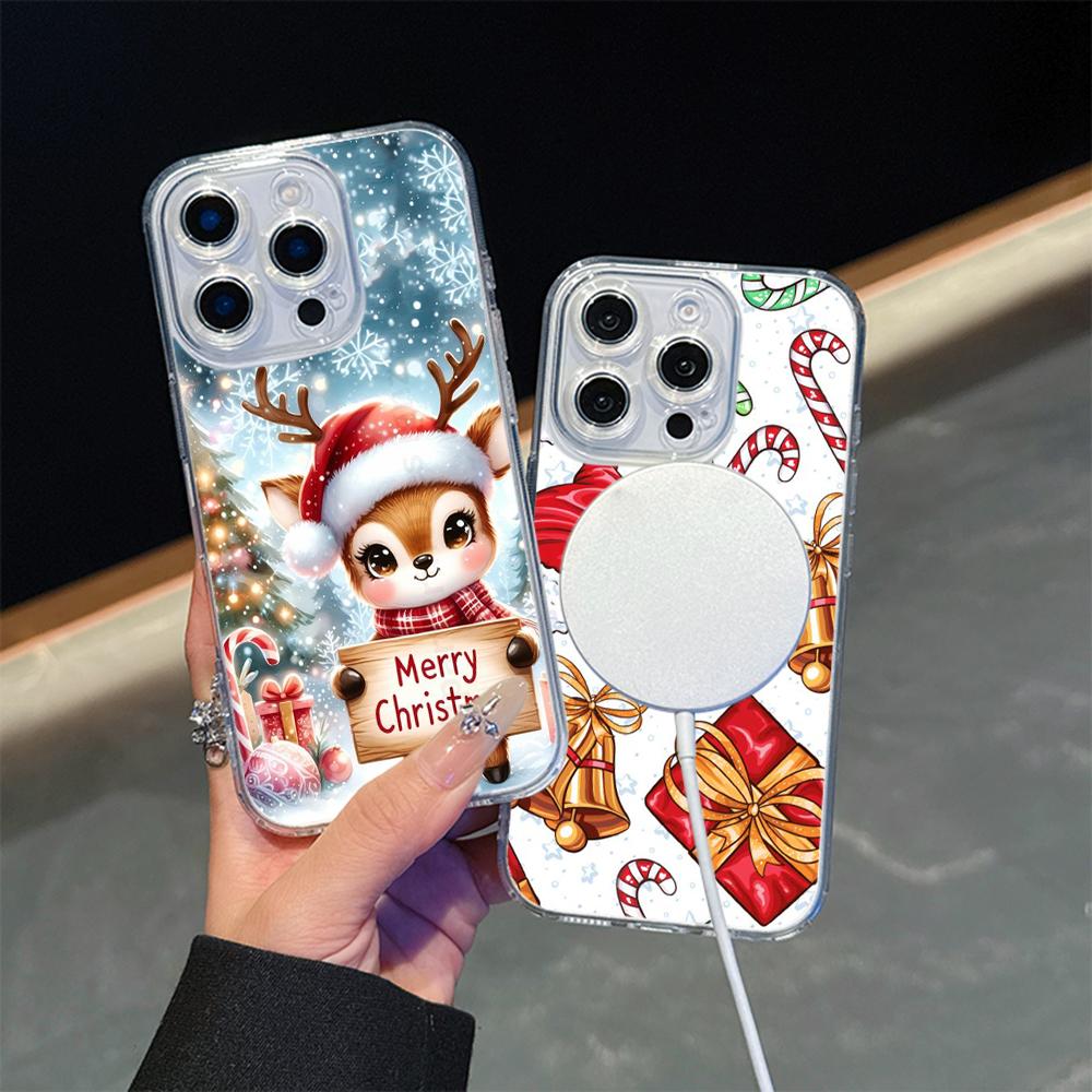 Ae106 Happy New Year art Merry Christmas Magsafe Transparent Cases для Samsung S23 S24 Ultra S21 iPhone 16 Pro Max Magnetic Wireless Charge Back Cover