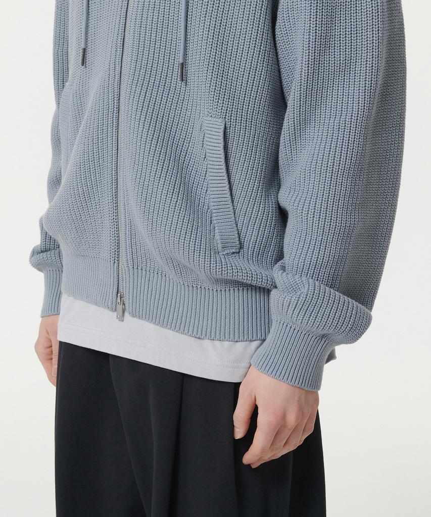 MUSINSA STANDARD Ribbed Knit Hooded Zip-Up [Blue Gray]