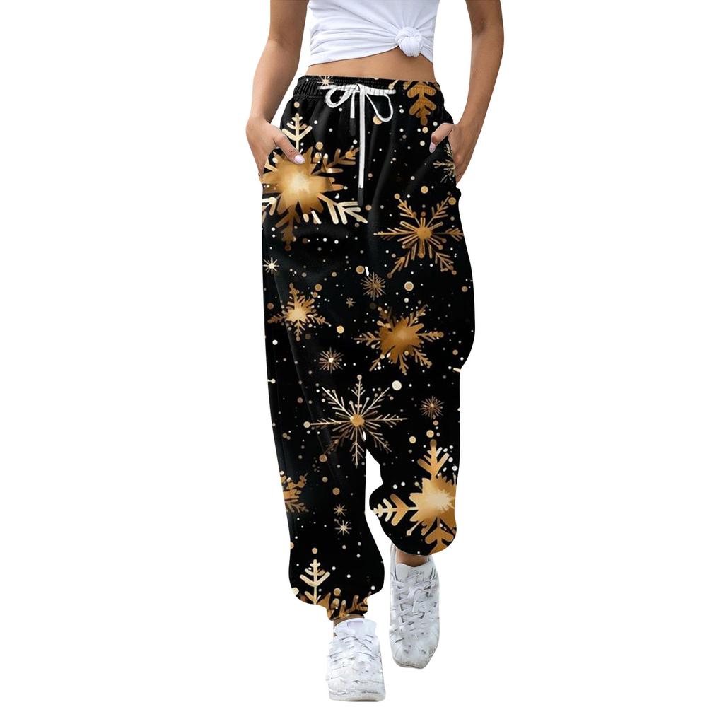 Женские повседневные модные рождественские принтованные повседневные спортивные брюки с эластичной талией и завязками на шнурке